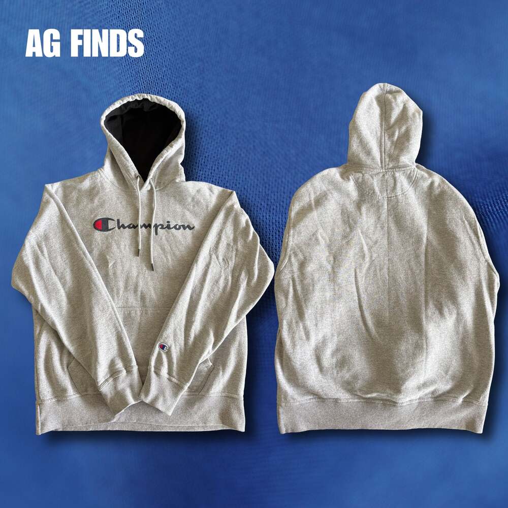 Champion Gray Powerblend Script Logo Pullover Hoo… - image 1